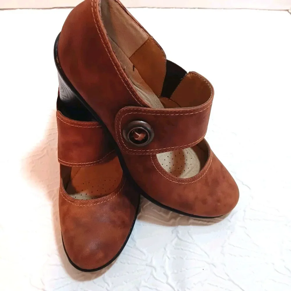 Softspots Brown Leather Mary Jane Block Heels Size 9 Slip On - Picture 9 of 10